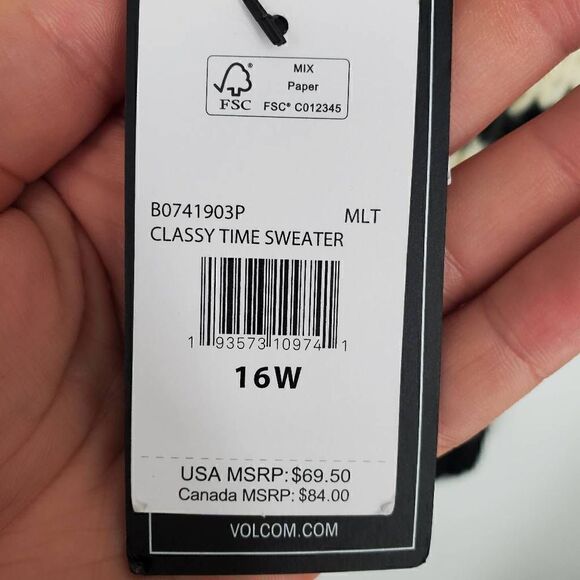 Volcom Women's Chunky Striped Classy Time Sweater Black White Brown‎ Size 16W/16 - Picture 5 of 8